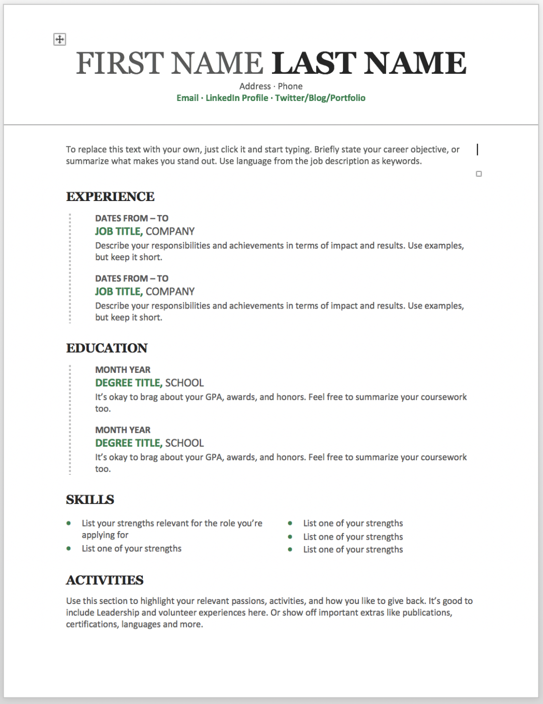 free simple resume templates download
