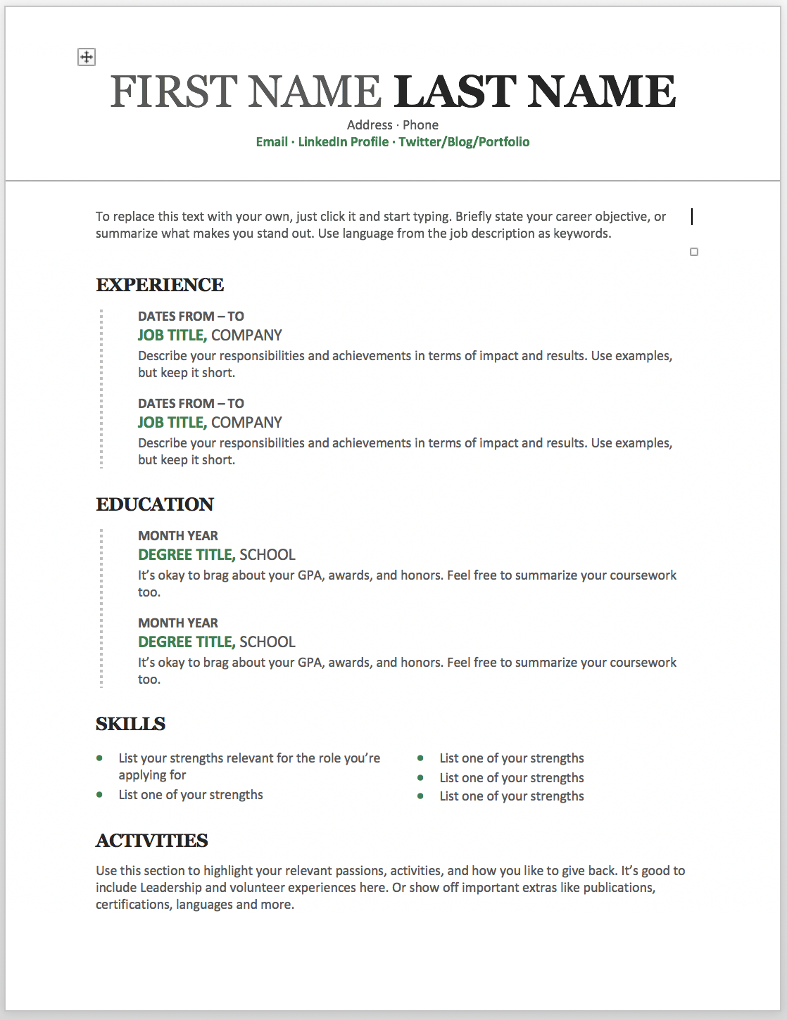 simple resume template