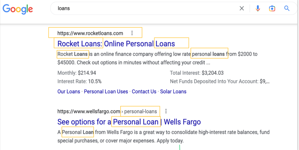 Rocket Loans Ranking on Google