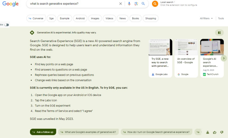google sge search generative experience